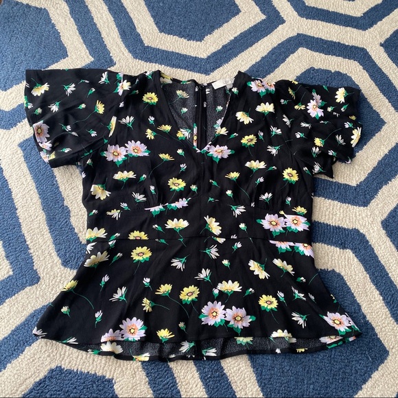 🌼 LOFT BLACK FLORAL RAYON PEPLUM TOP! - Picture 4 of 9